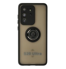 Samsung Galaxy S20 Ultra Kılıf Montreal Yüzüklü Silikon Kapak - Siyah