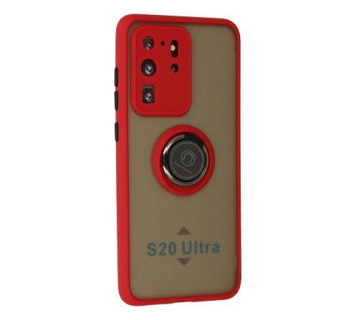 Samsung Galaxy S20 Ultra Kılıf Montreal Yüzüklü Silikon Kapak - Kırmızı Samsung Galaxy S20 Ultra Kılıf Montreal Yüzüklü Silikon Kapak - Kırmızı