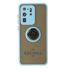 Samsung Galaxy S20 Ultra Kılıf Montreal Yüzüklü Silikon Kapak - Buz Mavi