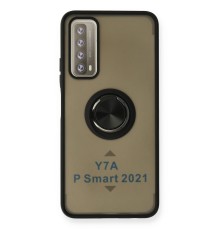 Huawei P Smart 2021 Kılıf Montreal Yüzüklü Silikon Kapak - Siyah
