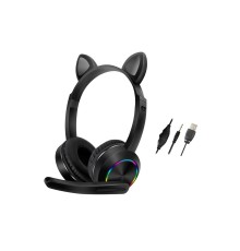 AKZ020 Kafa Üstü Işıklı Kedi Kulaklık - Siyah