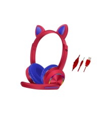 AKZ020 Kafa Üstü Işıklı Kedi Kulaklık - Kırmızı