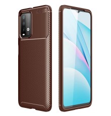 Xiaomi Redmi 9T Kılıf Auto Focus Karbon Kapak - Kahverengi