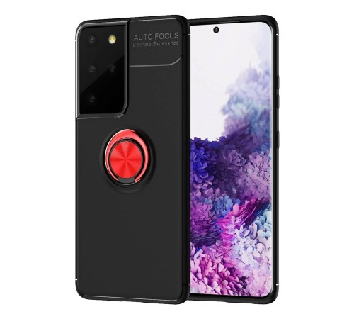 Samsung Galaxy S21 Ultra Kılıf Range Yüzüklü Silikon - Siyah-Kırmızı Samsung Galaxy S21 Ultra Kılıf Range Yüzüklü Silikon - Siyah-Kırmızı