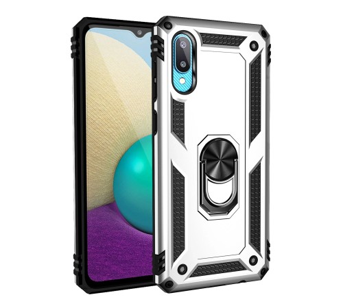 Samsung Galaxy A02 Kılıf Sofya Yüzüklü Silikon Kapak - Gümüş