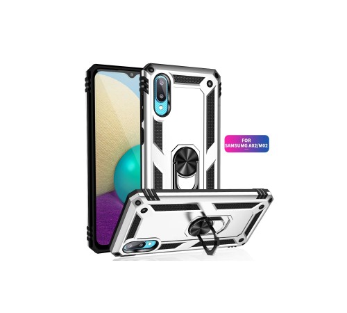 Samsung Galaxy A02 Kılıf Sofya Yüzüklü Silikon Kapak - Gümüş