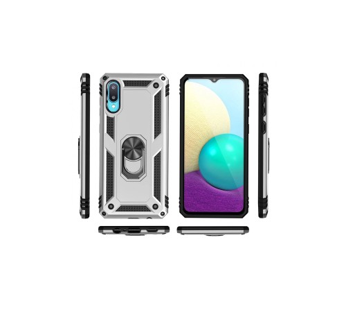 Samsung Galaxy A02 Kılıf Sofya Yüzüklü Silikon Kapak - Gümüş