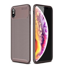 iPhone XS Max Kılıf Auto Focus Karbon Kapak - Kahverengi