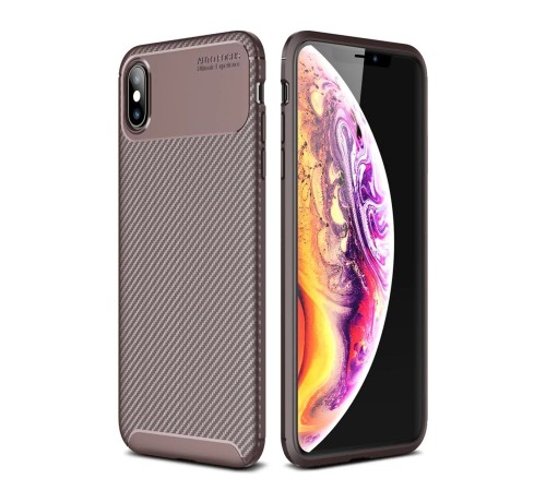 iPhone XS Max Kılıf Auto Focus Karbon Kapak - Kahverengi iPhone XS Max Kılıf Auto Focus Karbon Kapak - Kahverengi