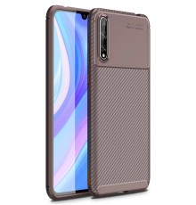 Huawei P Smart S Kılıf Auto Focus Karbon Kapak - Kahverengi