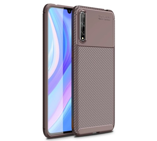 Huawei P Smart S Kılıf Auto Focus Karbon Kapak - Kahverengi