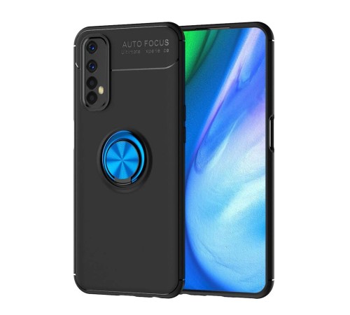 Realme 7 Kılıf Range Yüzüklü Silikon - Siyah-Mavi Realme 7 Kılıf Range Yüzüklü Silikon - Siyah-Mavi