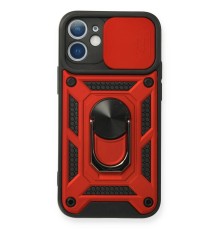 iPhone 12 Kılıf Pars Lens Yüzüklü Silikon - Kırmızı