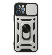 iPhone 12 Pro Kılıf Pars Lens Yüzüklü Silikon - Gümüş