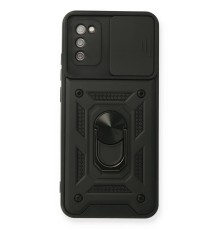 Samsung Galaxy A02S Kılıf Pars Lens Yüzüklü Silikon - Siyah