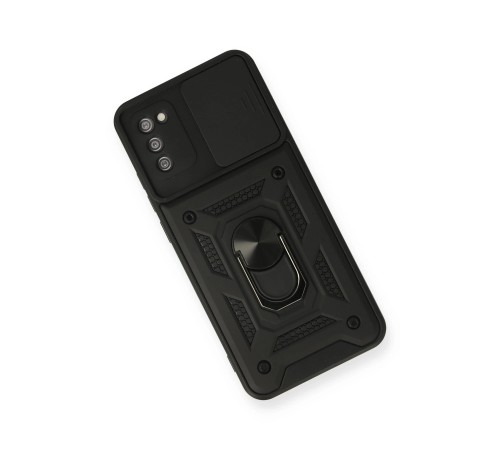 Samsung Galaxy A02S Kılıf Pars Lens Yüzüklü Silikon - Siyah