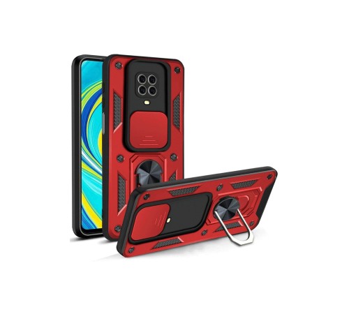 Xiaomi Redmi Note 9 Pro Kılıf Pars Lens Yüzüklü Silikon - Kırmızı
