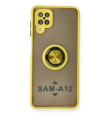 Samsung Galaxy A12 Kılıf Montreal Yüzüklü Silikon Kapak - Sarı