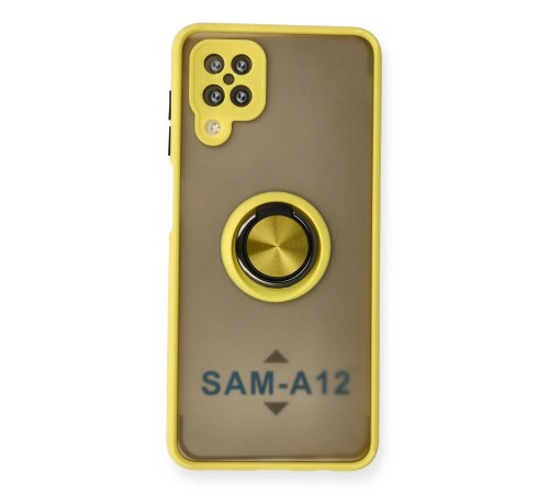 Samsung Galaxy A12 Kılıf Montreal Yüzüklü Silikon Kapak - Sarı Samsung Galaxy A12 Kılıf Montreal Yüzüklü Silikon Kapak - Sarı