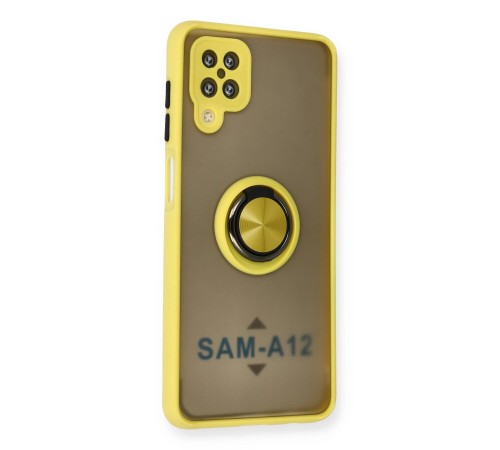 Samsung Galaxy A12 Kılıf Montreal Yüzüklü Silikon Kapak - Sarı Samsung Galaxy A12 Kılıf Montreal Yüzüklü Silikon Kapak - Sarı