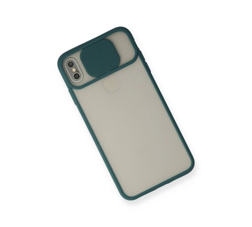 iPhone X Kılıf Palm Buzlu Kamera Sürgülü Silikon - Yeşil