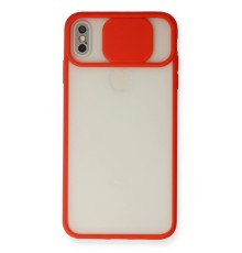 iPhone X Kılıf Palm Buzlu Kamera Sürgülü Silikon - Kırmızı