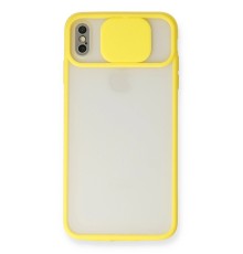 iPhone X Kılıf Palm Buzlu Kamera Sürgülü Silikon - Sarı