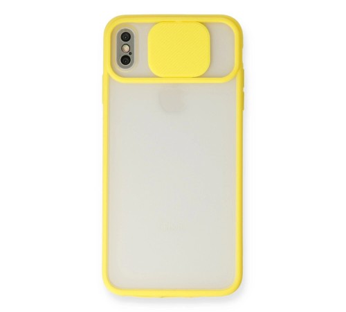 iPhone X Kılıf Palm Buzlu Kamera Sürgülü Silikon - Sarı iPhone X Kılıf Palm Buzlu Kamera Sürgülü Silikon - Sarı