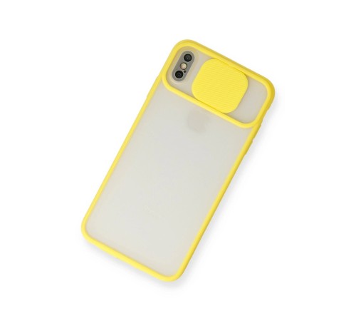 iPhone X Kılıf Palm Buzlu Kamera Sürgülü Silikon - Sarı iPhone X Kılıf Palm Buzlu Kamera Sürgülü Silikon - Sarı