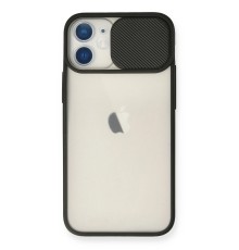 iPhone 12 Mini Kılıf Palm Buzlu Kamera Sürgülü Silikon - Siyah
