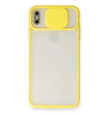 iPhone XS Max Kılıf Palm Buzlu Kamera Sürgülü Silikon - Sarı