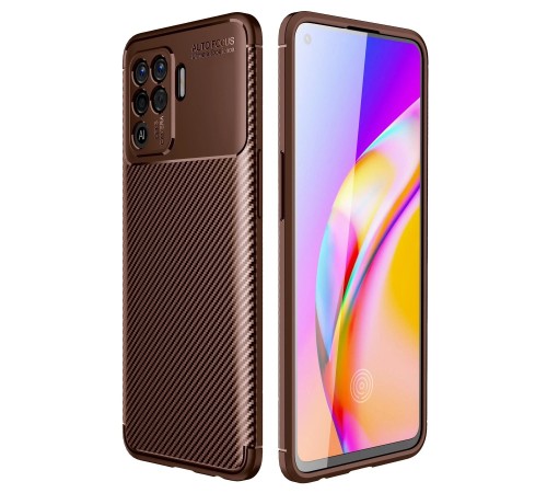 Oppo Reno 5 Lite Kılıf Auto Focus Karbon Kapak - Kahverengi Oppo Reno 5 Lite Kılıf Auto Focus Karbon Kapak - Kahverengi