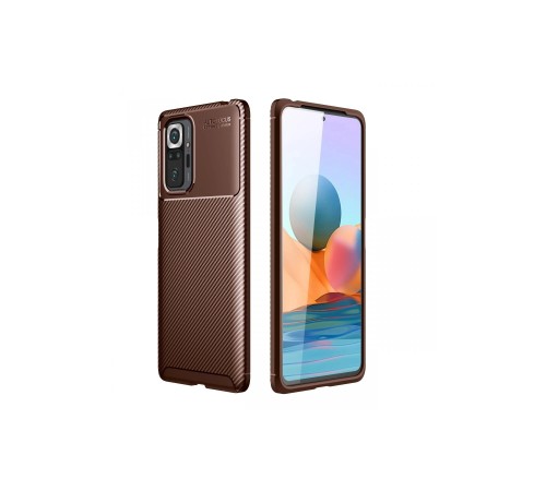 Xiaomi Redmi Note 10 Pro Kılıf Auto Focus Karbon Kapak - Kahverengi Xiaomi Redmi Note 10 Pro Kılıf Auto Focus Karbon Kapak - Kahverengi