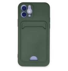 iPhone 12 Kılıf Kelvin Kartvizitli Silikon - Koyu Yeşil