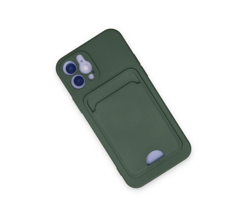 iPhone 12 Kılıf Kelvin Kartvizitli Silikon - Koyu Yeşil