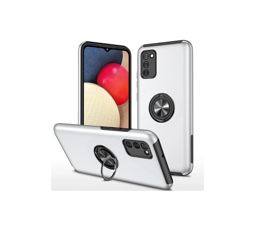 Samsung Galaxy A02S Kılıf Elit Yüzüklü Kapak - Gümüş
