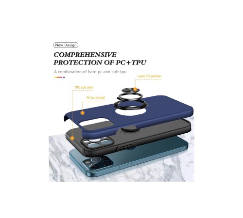 iPhone 12 Pro Max Kılıf Elit Yüzüklü Kapak - Lacivert iPhone 12 Pro Max Kılıf Elit Yüzüklü Kapak - Lacivert