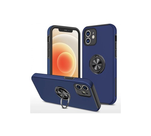 iPhone 12 Kılıf Elit Yüzüklü Kapak - Lacivert