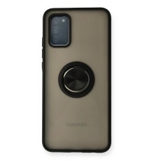 Samsung Galaxy A02S Kılıf Montreal Yüzüklü Silikon Kapak - Siyah