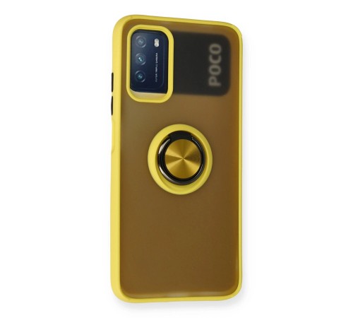 Xiaomi Redmi 9T Kılıf Montreal Yüzüklü Silikon Kapak - Sarı Xiaomi Redmi 9T Kılıf Montreal Yüzüklü Silikon Kapak - Sarı