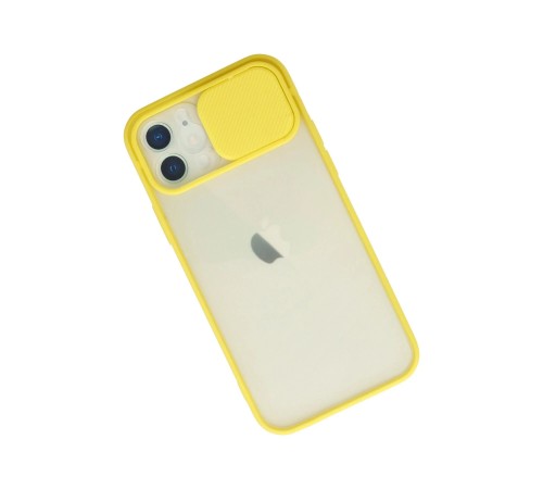 iPhone 12 Kılıf Palm Buzlu Kamera Sürgülü Silikon - Sarı iPhone 12 Kılıf Palm Buzlu Kamera Sürgülü Silikon - Sarı