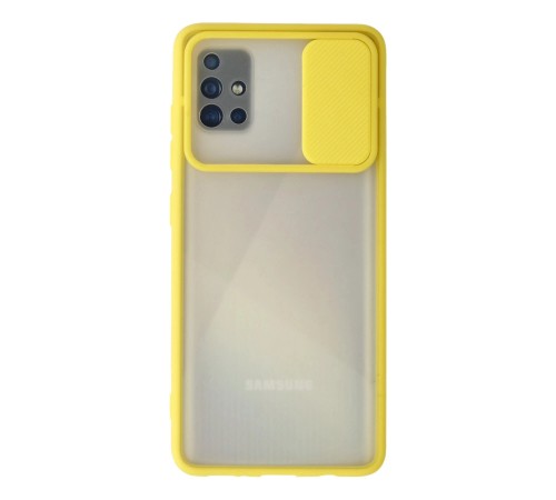 Samsung Galaxy A71 Kılıf Palm Buzlu Kamera Sürgülü Silikon - Sarı Samsung Galaxy A71 Kılıf Palm Buzlu Kamera Sürgülü Silikon - Sarı