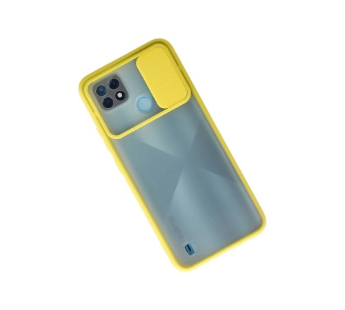 Realme C21 Kılıf Palm Buzlu Kamera Sürgülü Silikon - Sarı Realme C21 Kılıf Palm Buzlu Kamera Sürgülü Silikon - Sarı