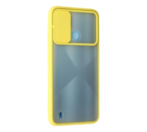 Realme C21 Kılıf Palm Buzlu Kamera Sürgülü Silikon - Sarı Realme C21 Kılıf Palm Buzlu Kamera Sürgülü Silikon - Sarı