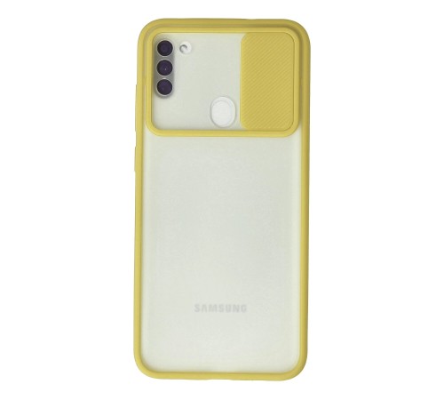 Samsung Galaxy A11 Kılıf Palm Buzlu Kamera Sürgülü Silikon - Sarı Samsung Galaxy A11 Kılıf Palm Buzlu Kamera Sürgülü Silikon - Sarı