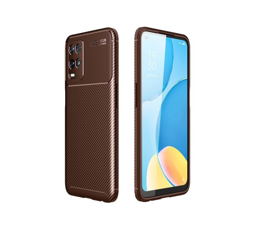 Oppo A54 4G Kılıf Auto Focus Karbon Kapak - Kahverengi Oppo A54 4G Kılıf Auto Focus Karbon Kapak - Kahverengi