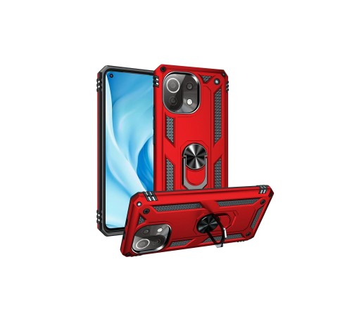 Xiaomi Mİ 11 Lite Kılıf Sofya Yüzüklü Silikon Kapak - Kırmızı
