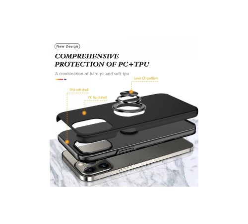 iPhone 13 Pro Kılıf Elit Yüzüklü Kapak - Siyah iPhone 13 Pro Kılıf Elit Yüzüklü Kapak - Siyah