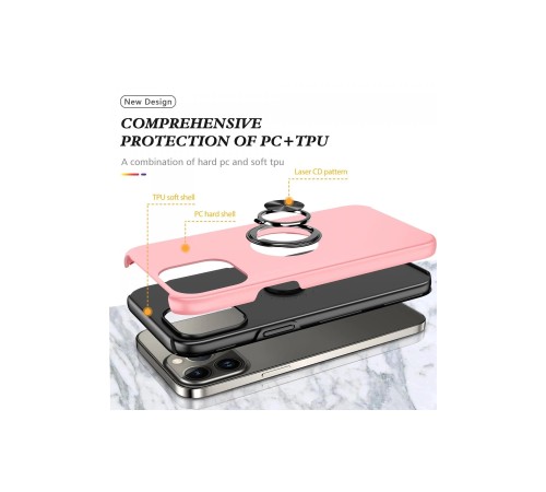 iPhone 13 Pro Kılıf Elit Yüzüklü Kapak - Pembe iPhone 13 Pro Kılıf Elit Yüzüklü Kapak - Pembe