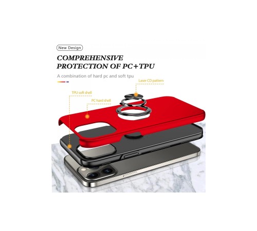 iPhone 13 Pro Kılıf Elit Yüzüklü Kapak - Kırmızı iPhone 13 Pro Kılıf Elit Yüzüklü Kapak - Kırmızı